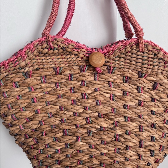 Woven Straw Tote Bag with Pink Accents - Picture 2 of 6